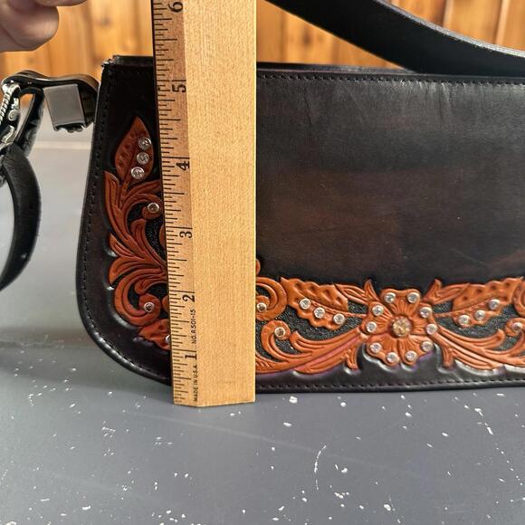 VTG Nocona Leather Purse Brown Black Orange Hand Tooled Floral 11x3x5 NWT - Picture 10 of 10